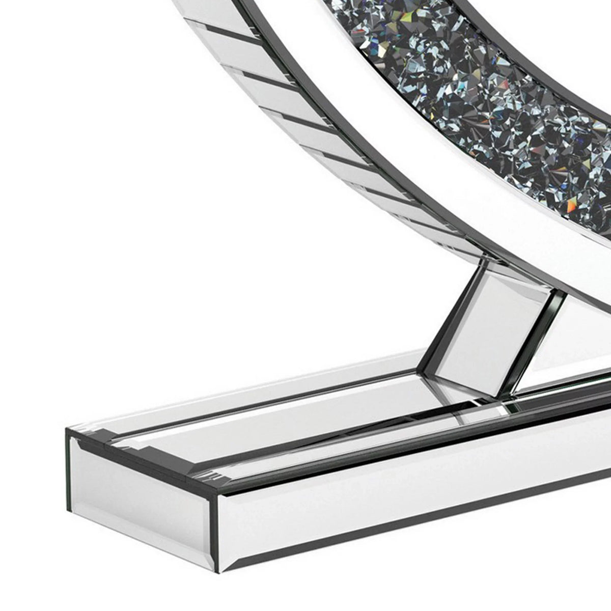 Theo 20 Inch Modern Vanity Table Mirror, Heart, Crystal Trim, Glass, Silver