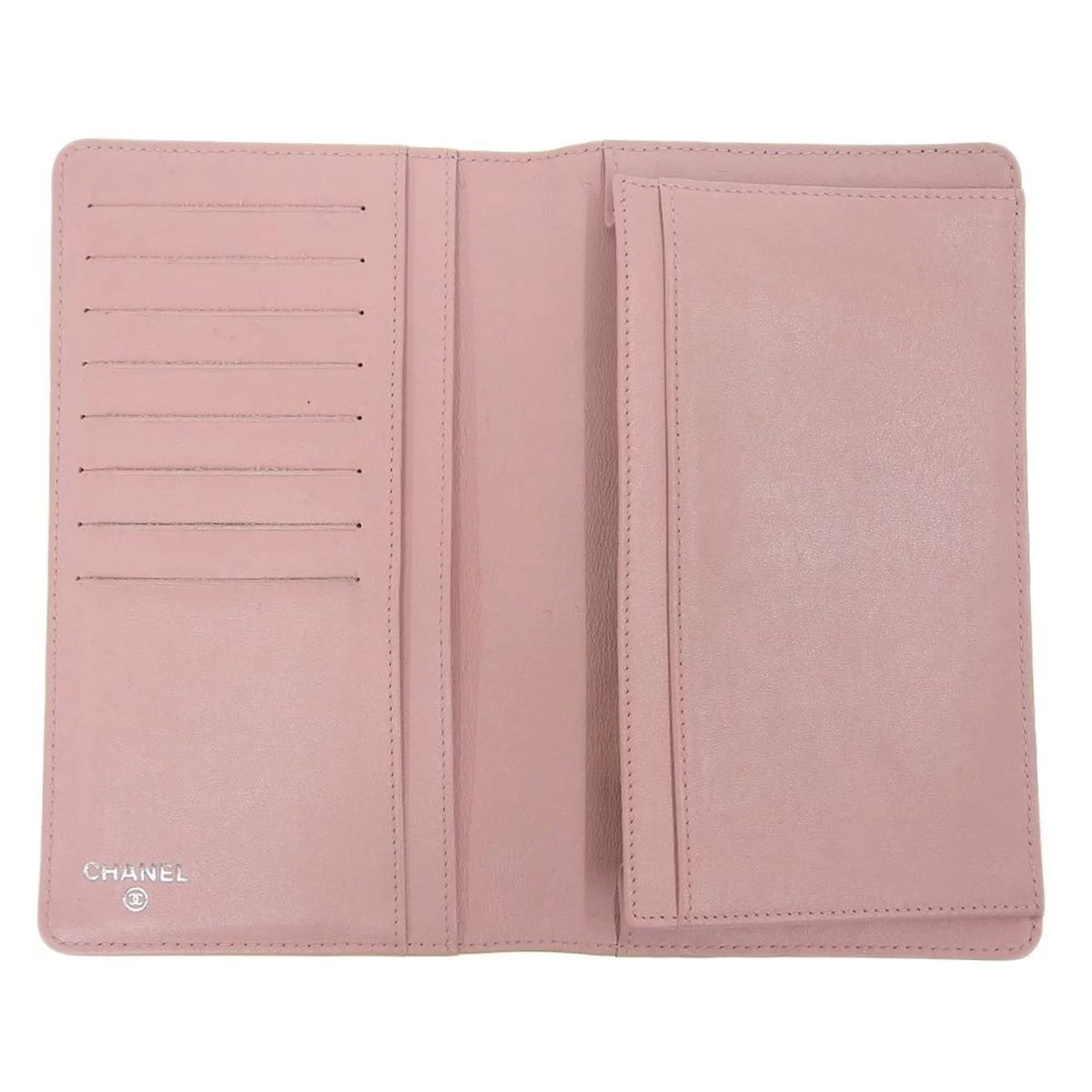 Pre-Owned Chanel  logo here mark bi-fold long wallet caviar skin pink A48651 16 series (Good)