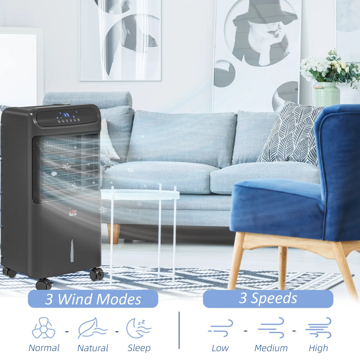 3-In-1 Mobile Evaporative Air Cooler with Remote Oscillating Black