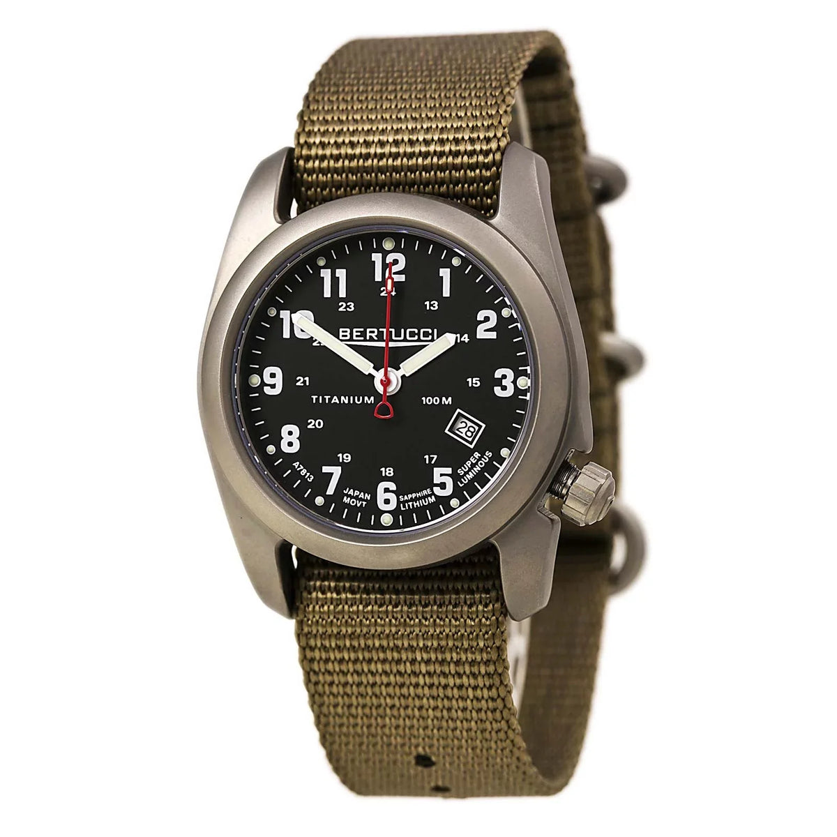 Mens A-2T Original Classic Analog Titanium Watch - Beige Nylon Strap - Black Dial - 12724