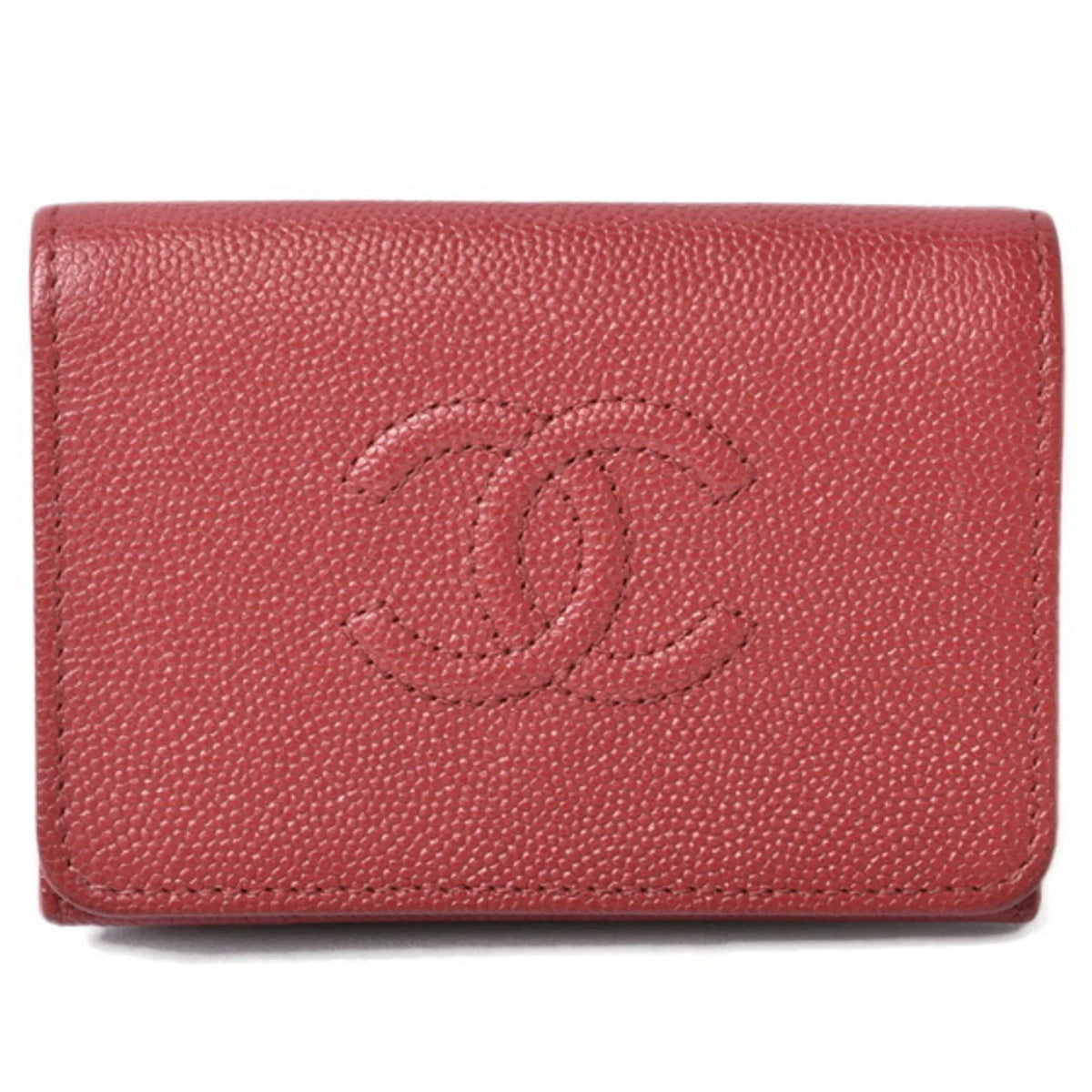 Pre-Owned Chanel wallet  here mark caviar skin dark red (Like New)
