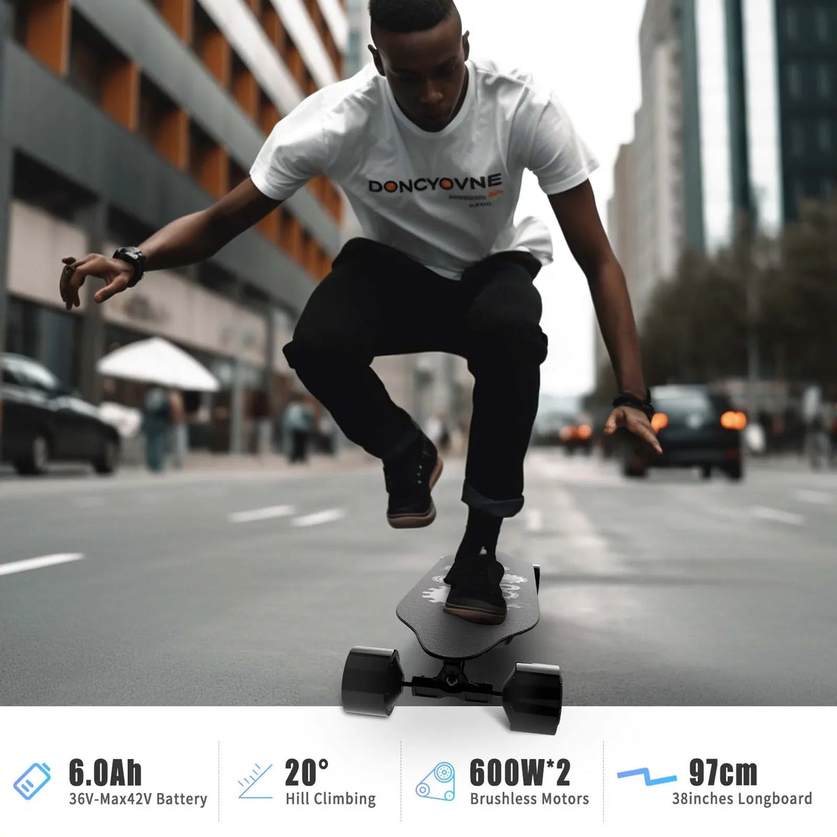 Electric Skateboard, Electric Longboard with 1200W Motor, 25 Mph Top Speed & 15 Miles Range, 4-Speed Modes Skateboards and Remote Control