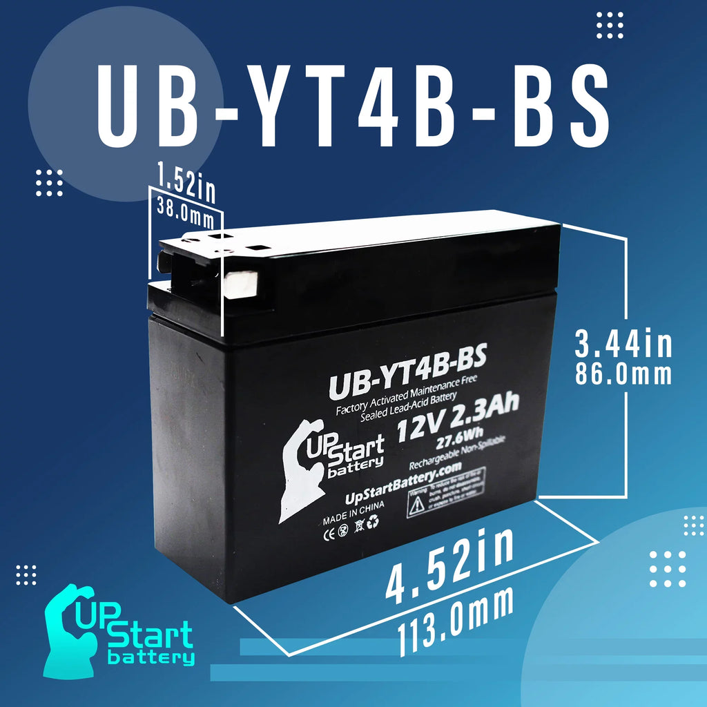 3-Pack UpStart Battery Replacement for 2012 Yamaha SR400 () 400CC Factory Activated, Maintenance Free, Motorcycle Battery - 12V, 2.3Ah, -YT4B-