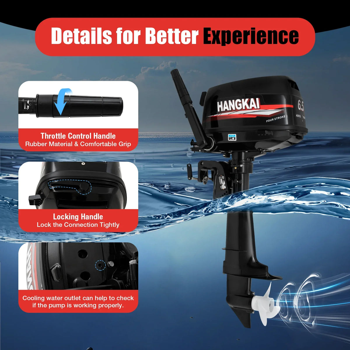 Anqidi 6.5HP 4 Stroke Outboard Motor 123CC Heavy Duty Boat Engine with Single Cylinder Water Cooling System &  Ignition Tiller Control Max 6000r/min