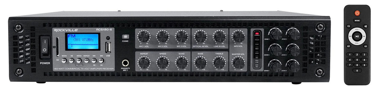 (6)  Control 23-1 Black 3" Indoor/Outdoor 70v Commercial Wall Speakers + Amp