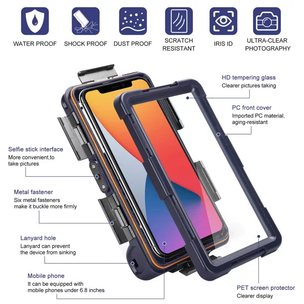 UrbanX Professional [15m/50ft] Swimming Diving Surfing Snorkeling Photo Video Waterproof Protective Case Underwater Housing for Samsung Galaxy F62 And all Phones Up to 6.9 Inch  with Lanyard