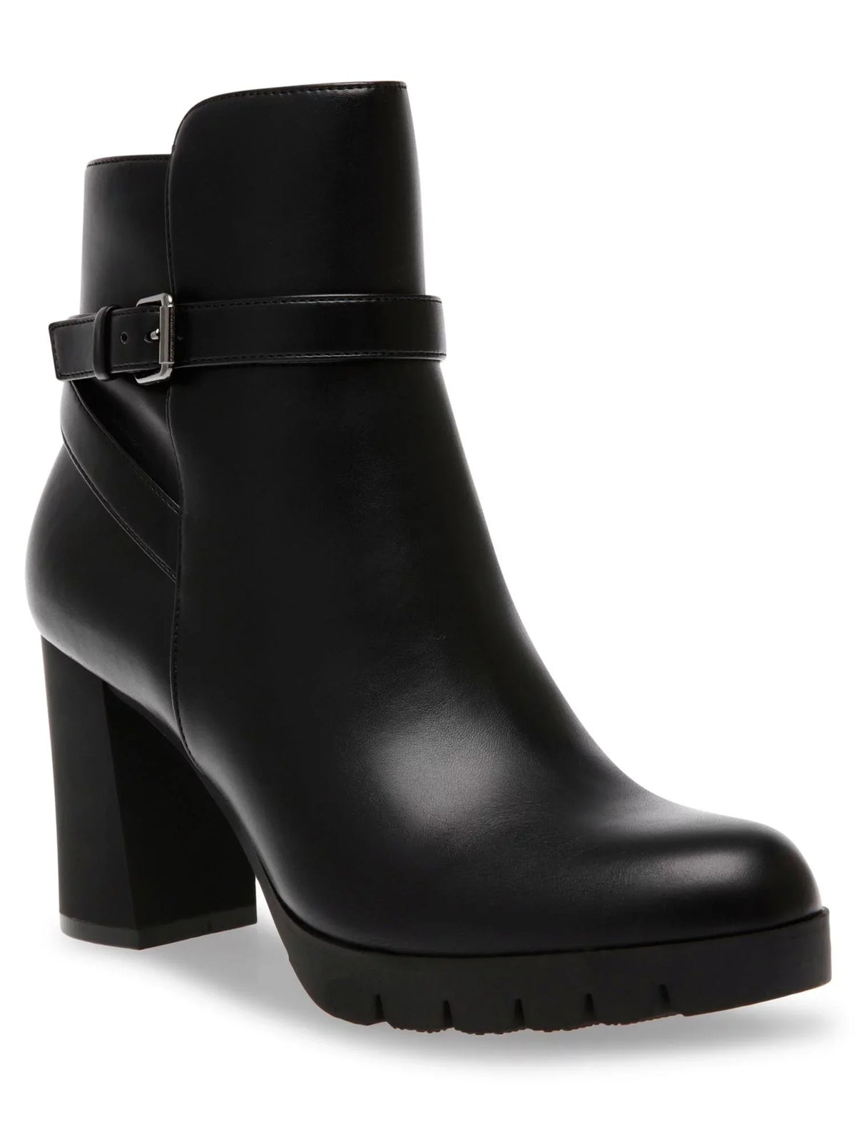 Womens Black Buckle Accent Cushioned Heidi Round Toe Block Heel Zip-Up Dress Booties 6 M