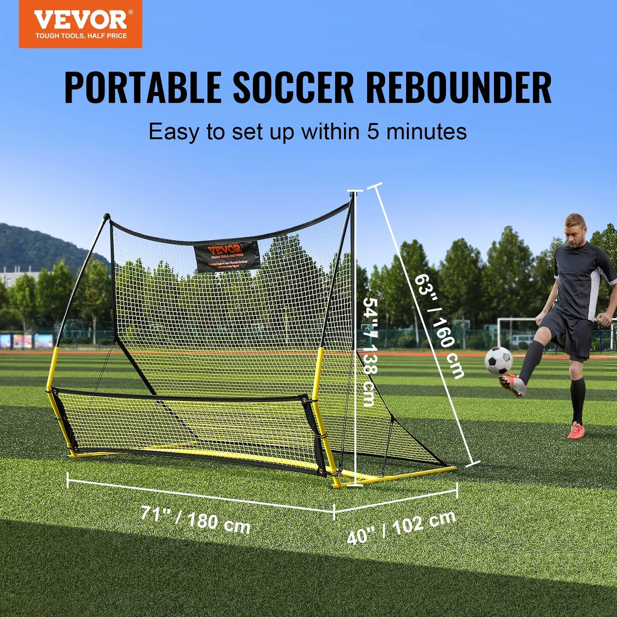 71"x40" Soccer Trainer 2--1 Portable Soccer Rebounder Net Portable Bag