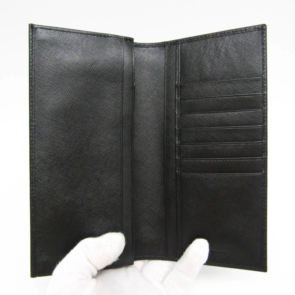 Pre-Owned Prada Saffiano 2M0836 Men's Leather Long Wallet (bi-fold) Black (Good)