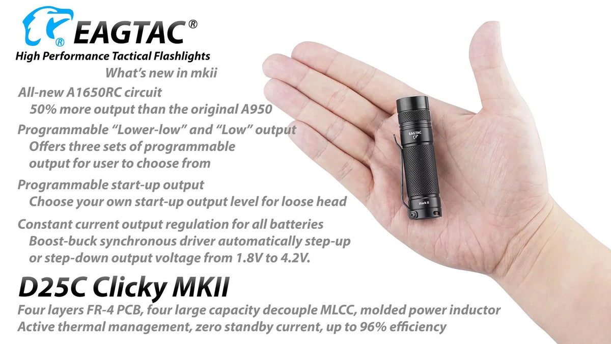 Eagletac D25C  Nichia 219C CRI92  Flashlight - 510 Lumen,  120 meter throw