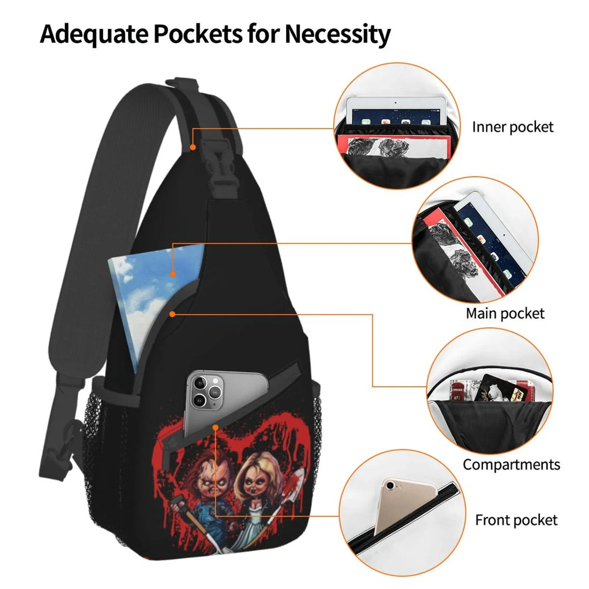 Bride Of Chucky Play Chest Bags Crossbody Sling Backpack Unisex Travel Hiking Daypack Shoulder Bag Gifts For Women Men