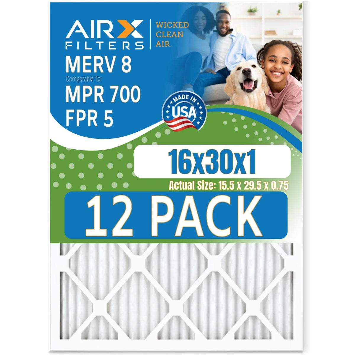 16x30x1 Air Filter  8 Rating, 12 Pack of Furnace Filters Comparable to  700 &  5 - Made in  by     .