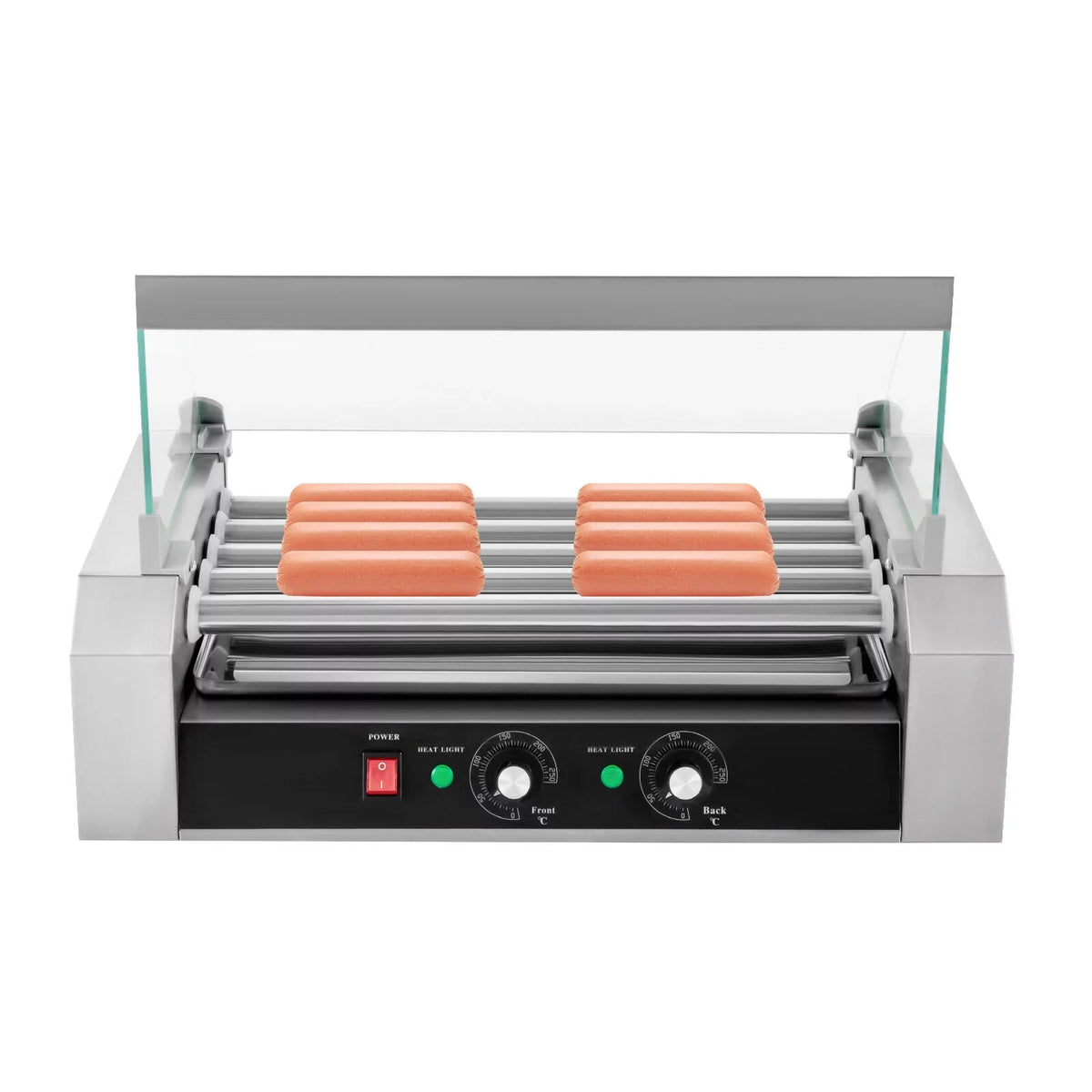 110V Sausage Grilling Machine Set 12-Hot Dog Holds 0-250℃ W/5 Stainless Rollers