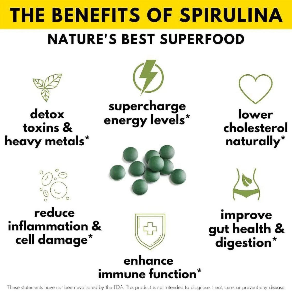 Sunlit Best -  Organic Spirulina Tablet - Natural Super Greens Supplements for Immune Support, Gut Health & Energy Drink Tablets with Chlorophyll, Vegan & High Protein Non , 1000 Superfood Tab