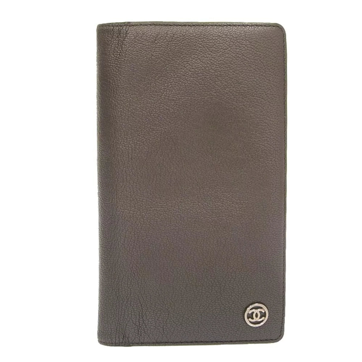Pre-Owned Chanel  here mark bi-fold long wallet metallic lambskin gray No. 11 with seal (Fair)