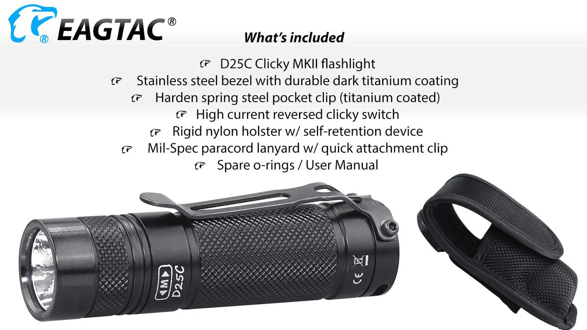 Eagletac D25C  Nichia 219C CRI92  Flashlight - 510 Lumen,  120 meter throw